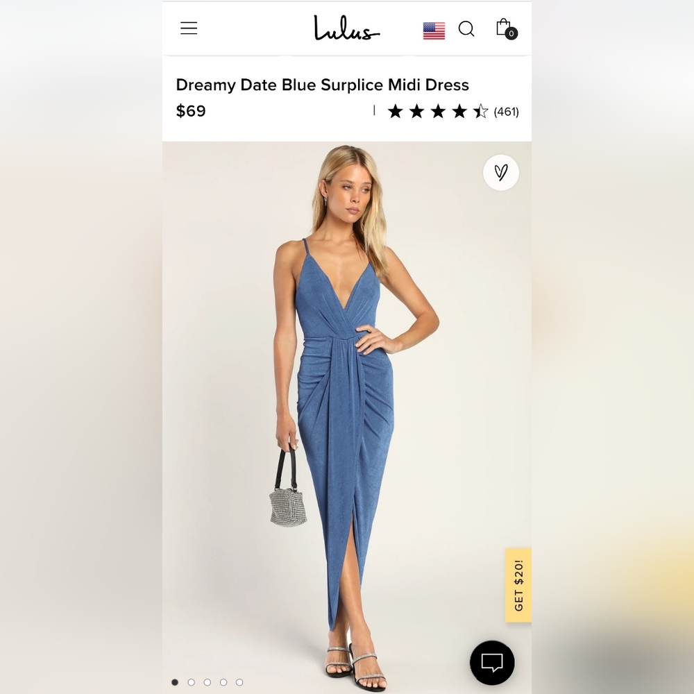 Lulus Dreamy Date Blue Surplice Midi Dress size Large L